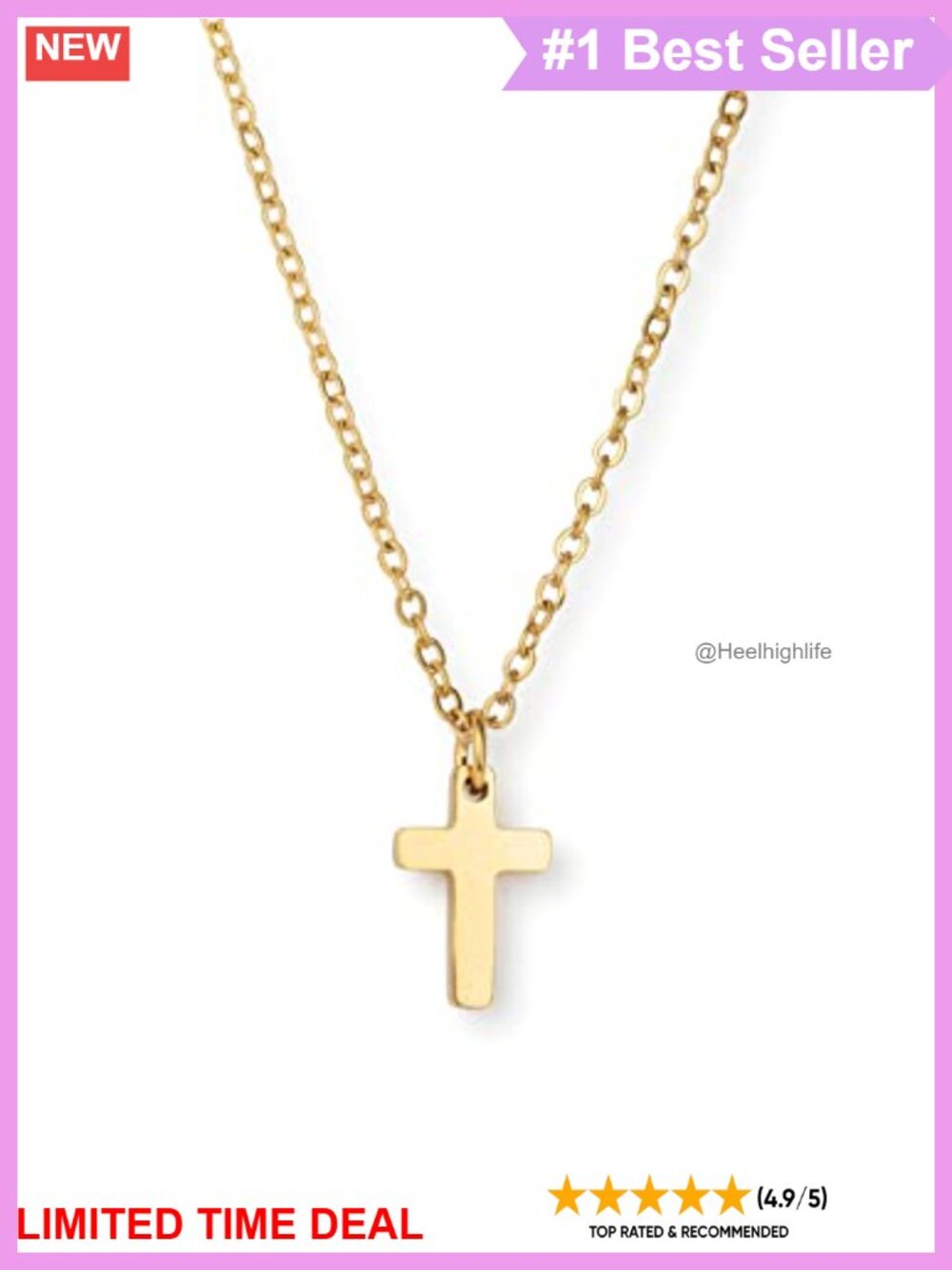 316L Stainless Steel Cross Necklace Cable Chain Lobster Clasp Water Resistant